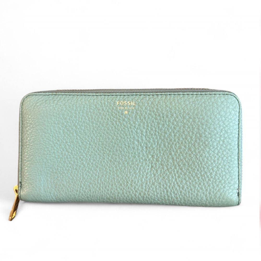 Fossil Caroline Seafoam/Mint Green Pebbled Leather Wallet